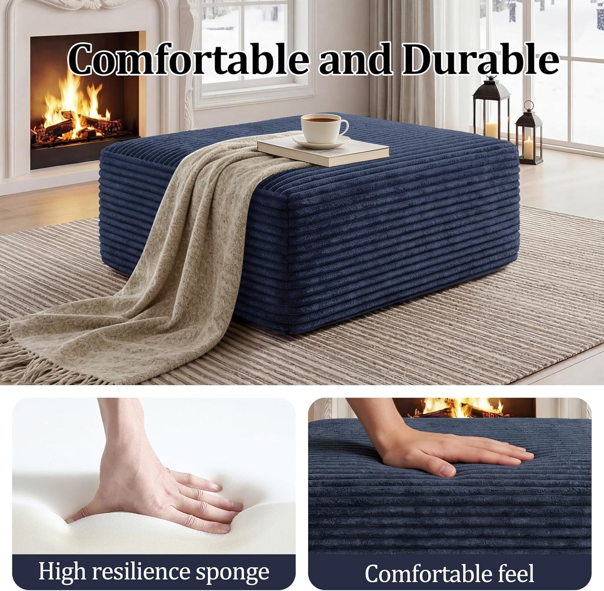 Boneless Ottoman, Modern Corduroy Cloud Foot Rest Foam Support, Oversized Modular Sectional Sofa Stool for Living Room, Bedroom & Small Spaces, No Assembly Required