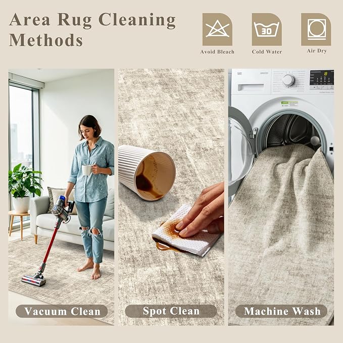 10x10 ft Square Living Room Rug – Washable Modern Abstract Area Rug