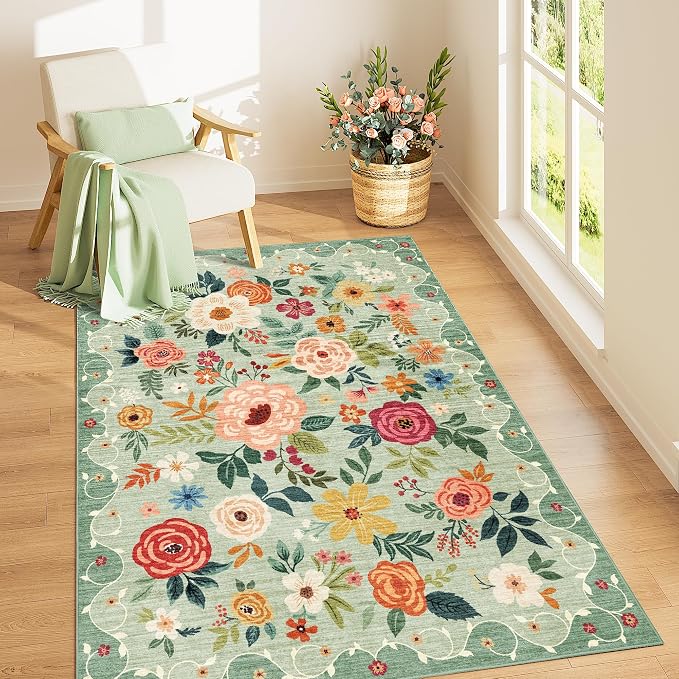 DUKINO 4x6 Area Rug, Floral Rugs
