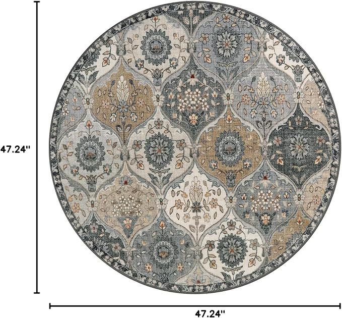 Lahome Moroccan Washable Round Rugs, Soft Vintage Round Rug 4ft, Distress