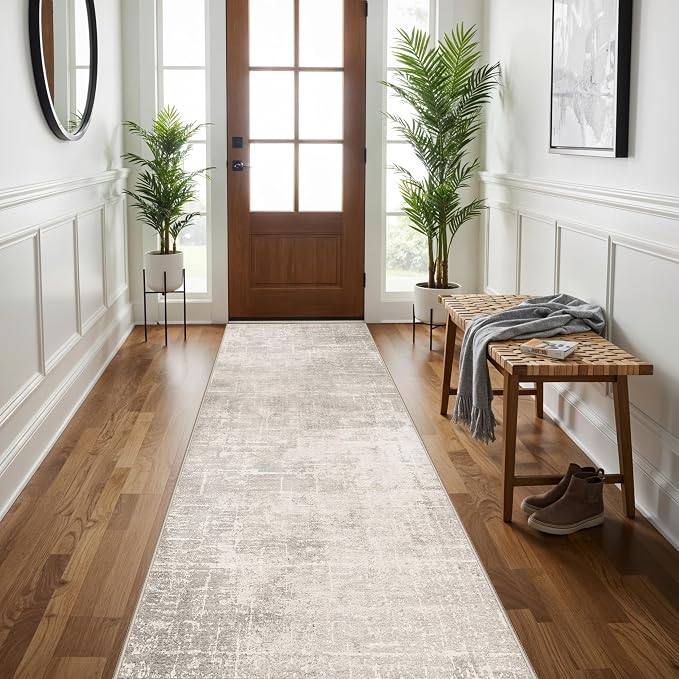 Hallway 3x8 Washable Runner Rug: Abstract Stain Resistant Entryway Kitchen Area