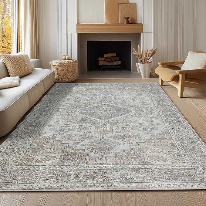 Machine Washable Area Rugs 9x12 Living Room Retro Rugs- Ultra Soft Low Pile