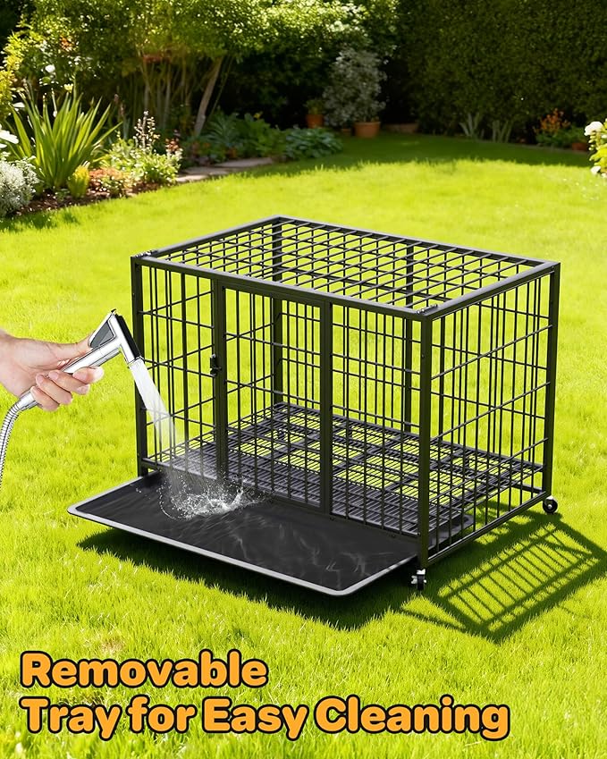 38 Inch Dog Crates for Meidum Small Dogs,Metal Wire Cages Dog Kennels Pet Cage with Double-Door,Removable Tray,for Small Medium Dogs