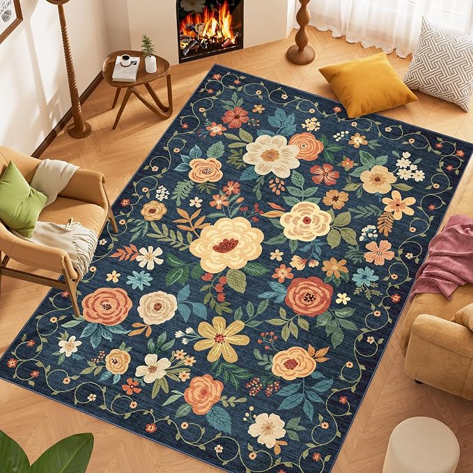 DUKINO 9x12 Area Rug, Floral Rugs
