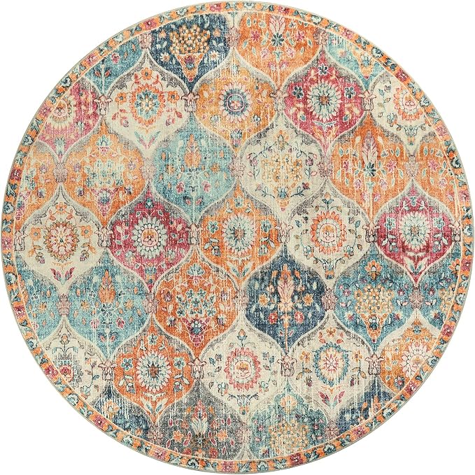 Lahome Moroccan Washable Round Area Rug, Soft Round Rugs 6ft Ultra-Thin Non-Slip