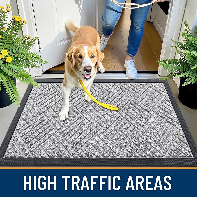OLANLY Front Door Mat Outside Entrance 47x32, Heavy Duty Sturdy Natural Rubber