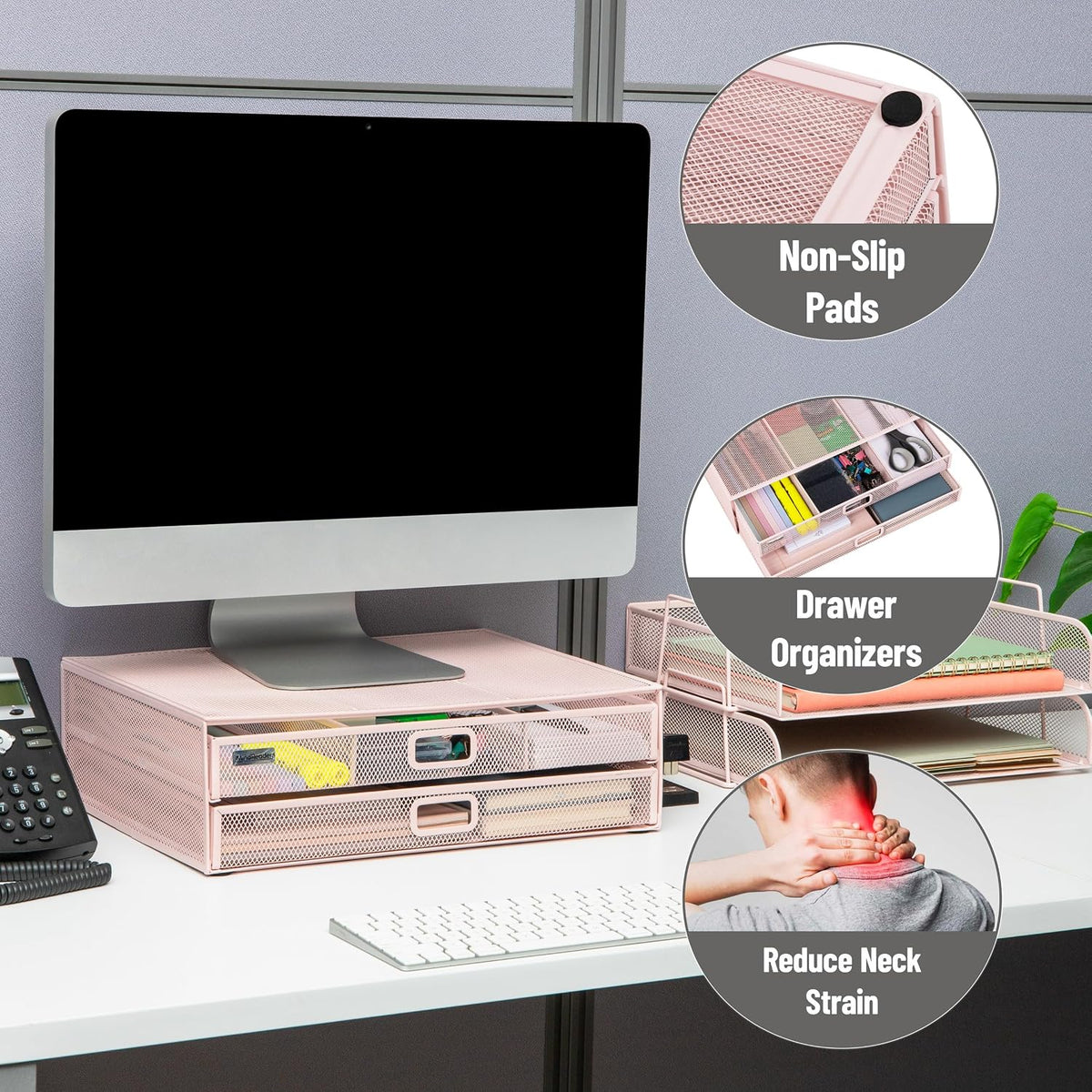 Mind Reader Mesh Monitor Stand, Pink