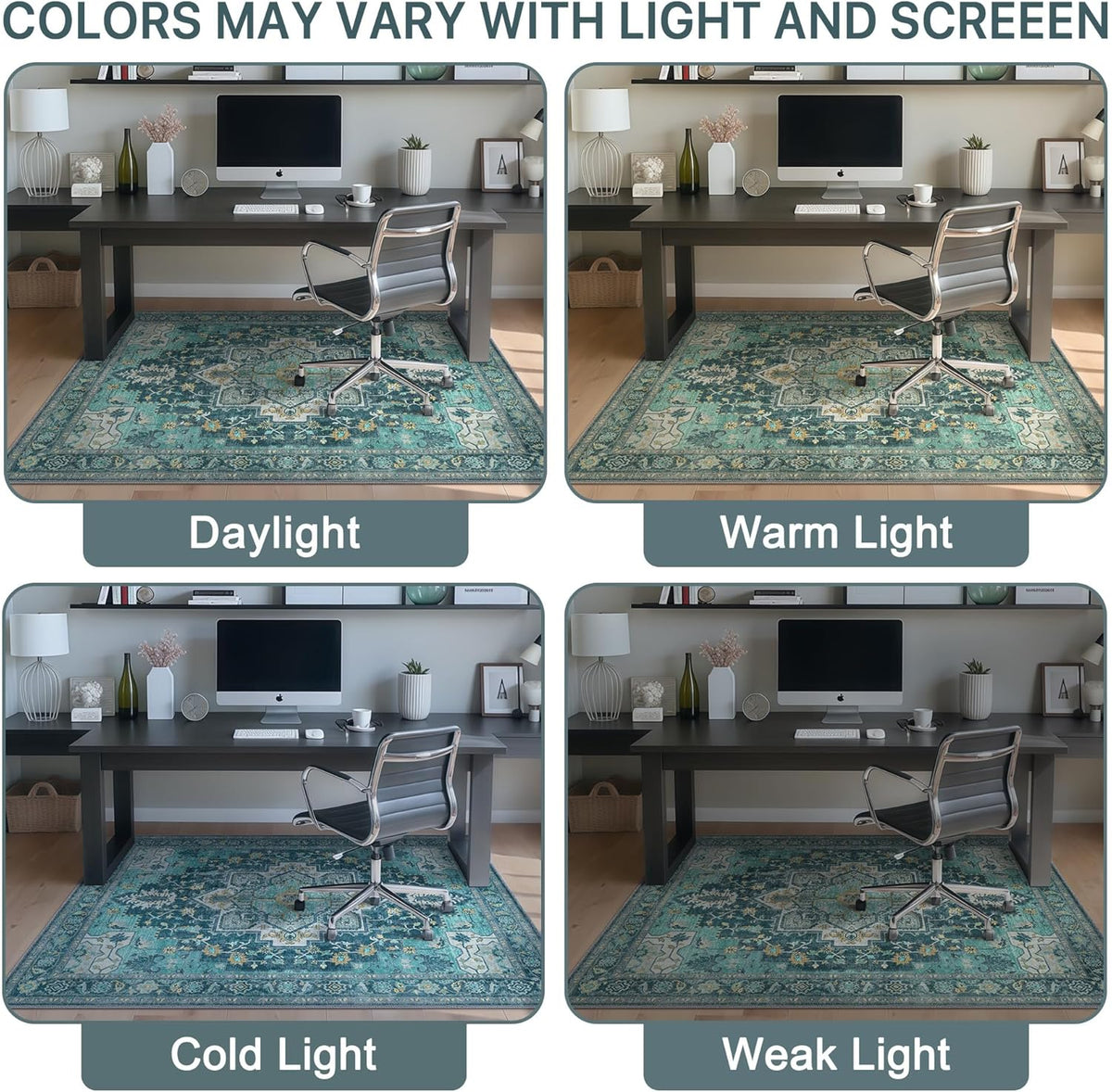 36"x48" Office Chair Mat for Hardwood Floor, Non-Slip Washable Turquoise