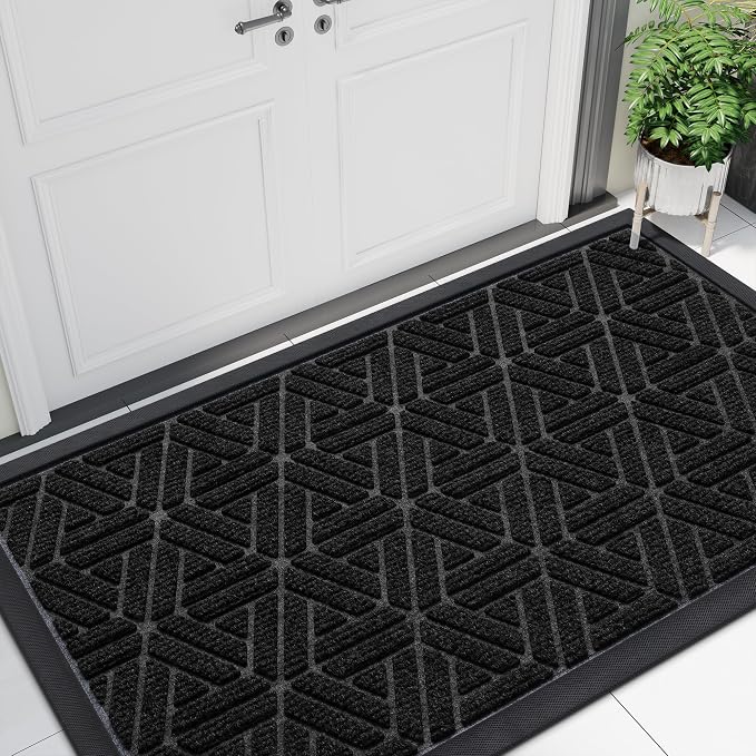 Smiry Front Door Mat Outside Entrance, Heavy Duty Sturdy Natural Rubber Doormat