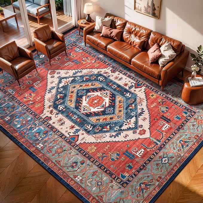 SERISSA 7x10 Area Rugs for Living Room, Large Washable Non-Slip Boho Rug