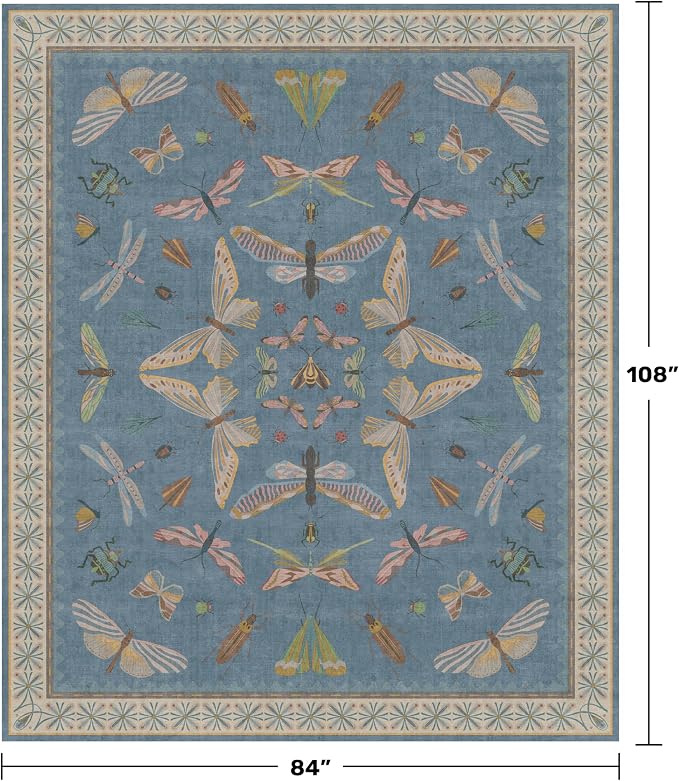 Washable 7x9 Area Rug for Living Room, Dusty Blue Modern Boho Carpet for