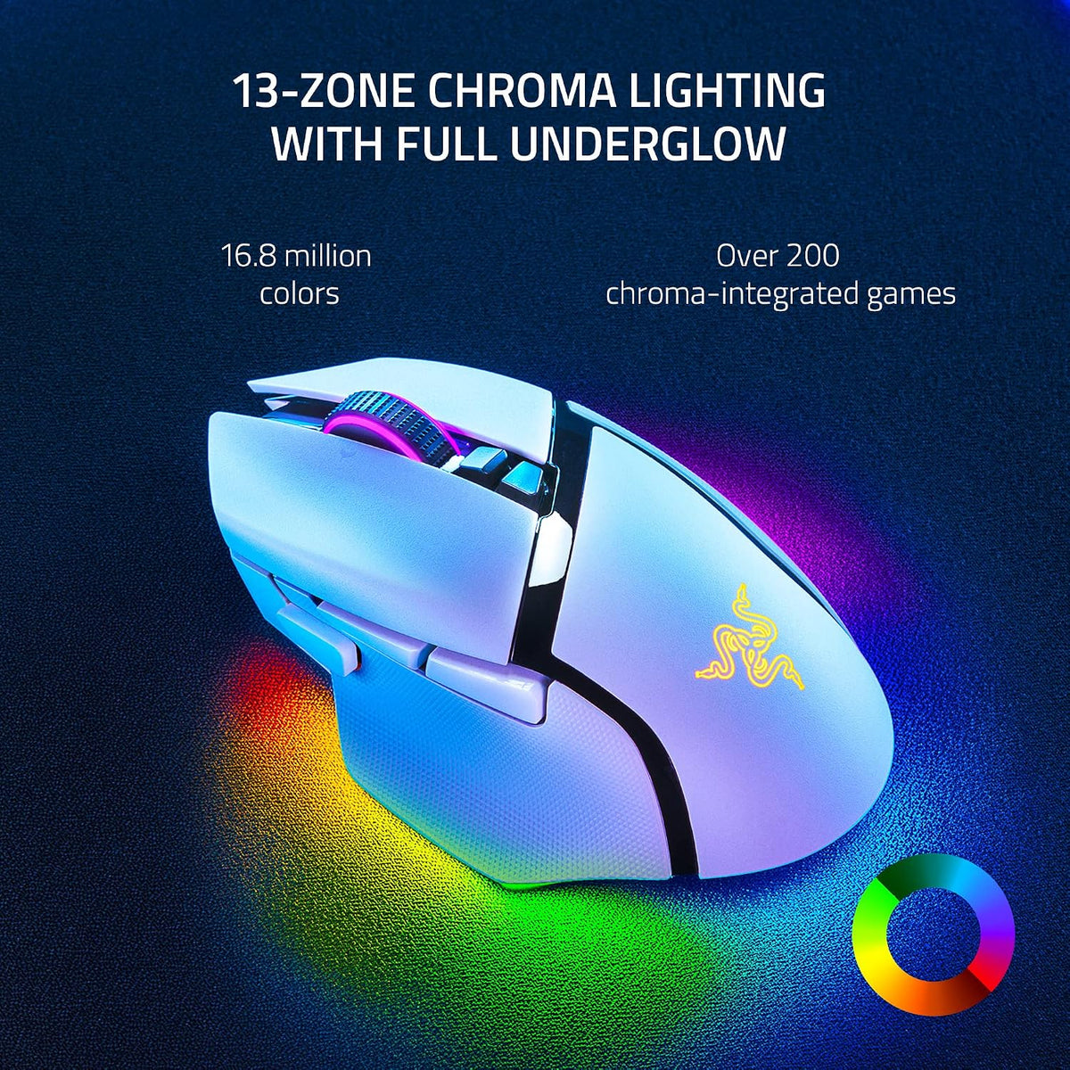 Razer Basilisk V3 Pro Customizable Wireless Gaming Mouse, 2.4Ghz, White