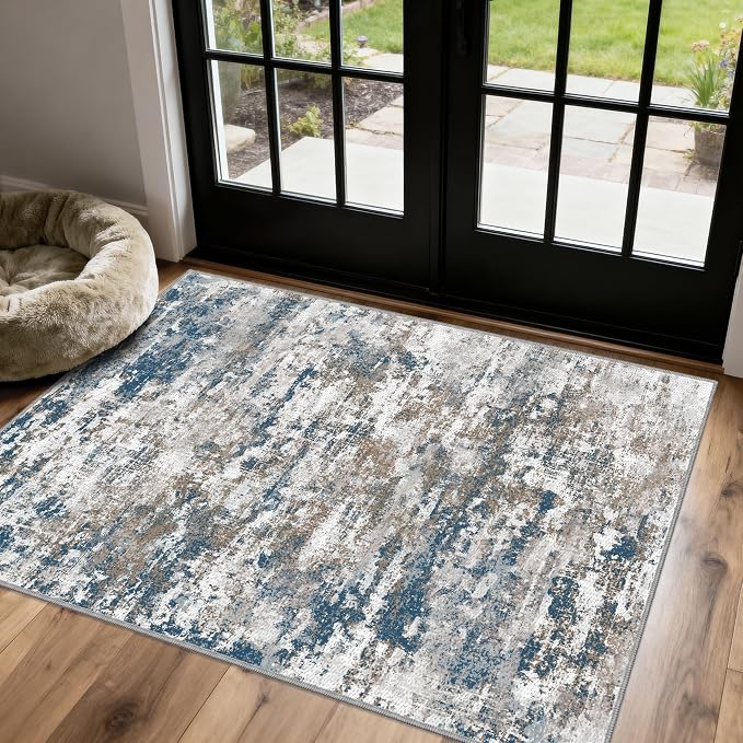 3x5 Area Rug Washable Entryway Rug Non Slip Abstract Tear and Stain Resistance