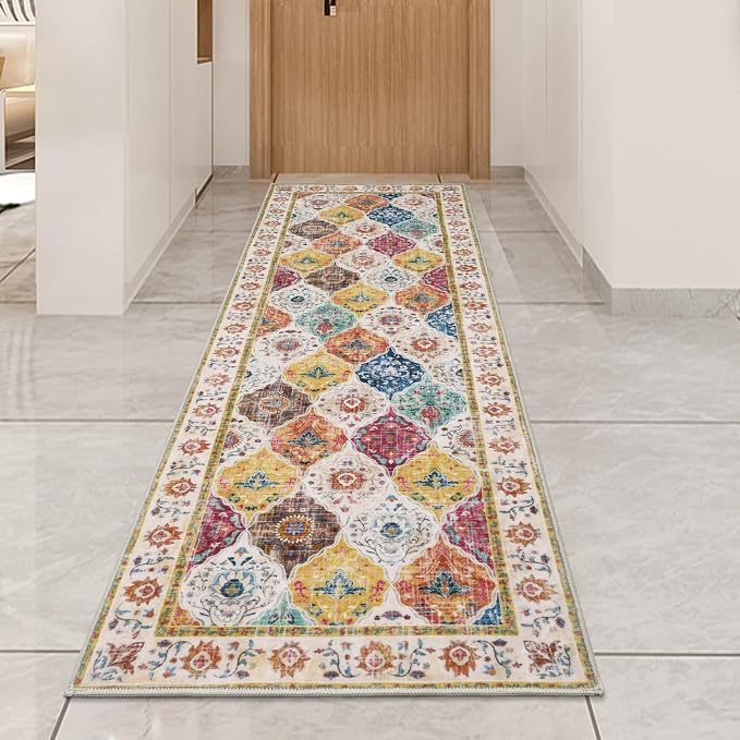 HEBE Hallway Runner Rug 2'x6' Washable Vintage Distressed Area Rugs Non Slip
