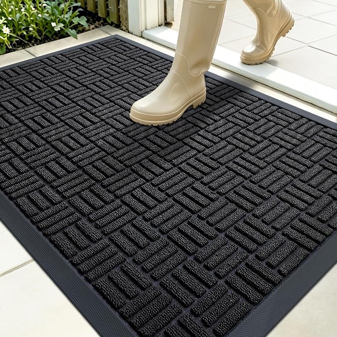 OLANLY Front Door Mat Outside Entrance 35x23, Heavy Duty Sturdy Natural Rubber