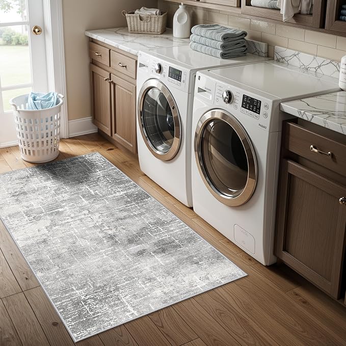 Washable 2x4 Entryway Area Rugs: Non-Slip Abstract Water Resistant Kitchen Rug