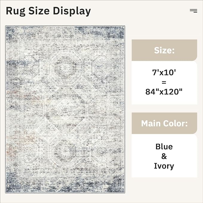 Soalmost 7x10 Area Rug for Living Room Washable Abstract Vintage Soft Thin