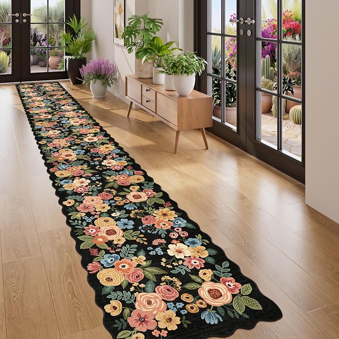 DUKINO 2x14 Hallway Runner Rug, Non Slip Floral Washable Runner Rug