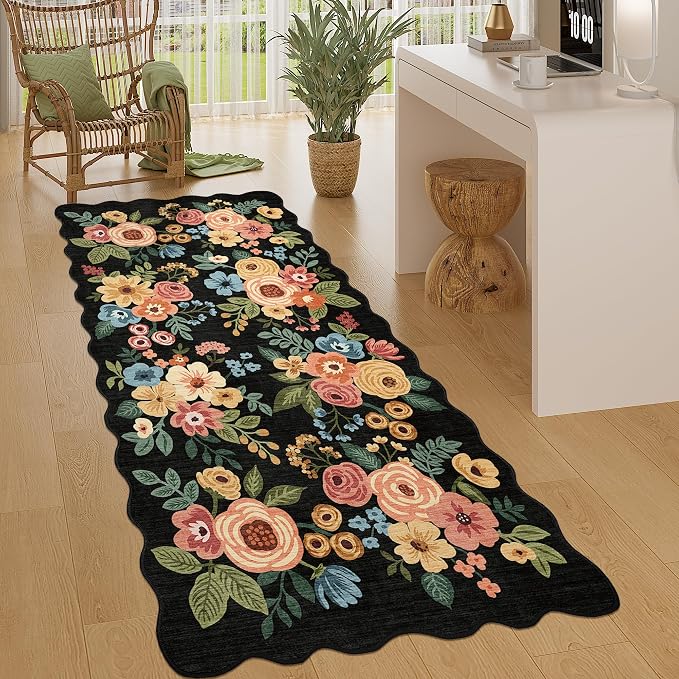 DUKINO 3x6 Washable Runner Rug, Soft Indoor Floral Non Slip Runner Rug