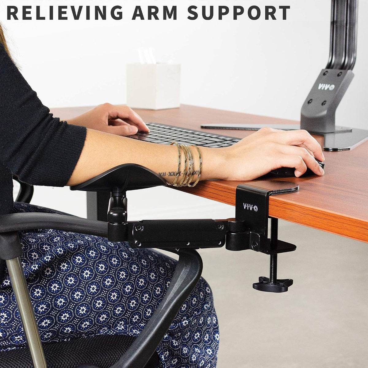 VIVO Black Clamp-on Adjustable Arm Rests, 2 Pack, MOUNT-ARM02P
