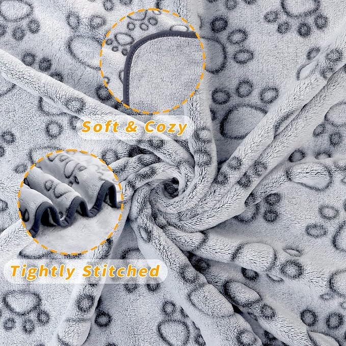 LOKOZ 2 Pack Dog Blanket for Small Medium Dogs, Soft Washable Fleece Pet Blankets with Paw Print, Puppy & Cat Blanket for Bed Couch Sofa, 24"x32"