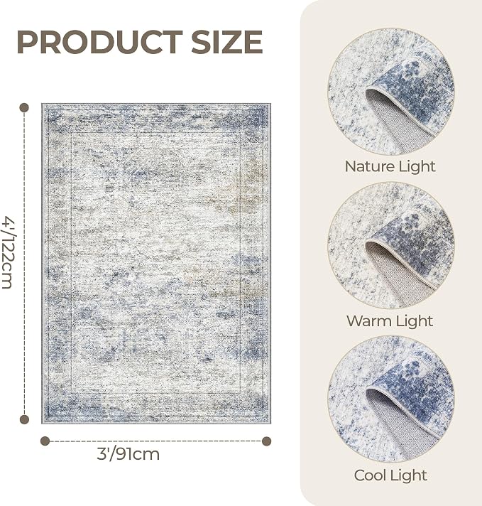 3x4 Washable Area Rug for Entryway, Soft Kitchen Rugs Non Slip for Dining Room
