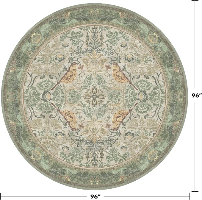 Hazo Haus Vintage Bird Patterned 8ft Area Round Rug