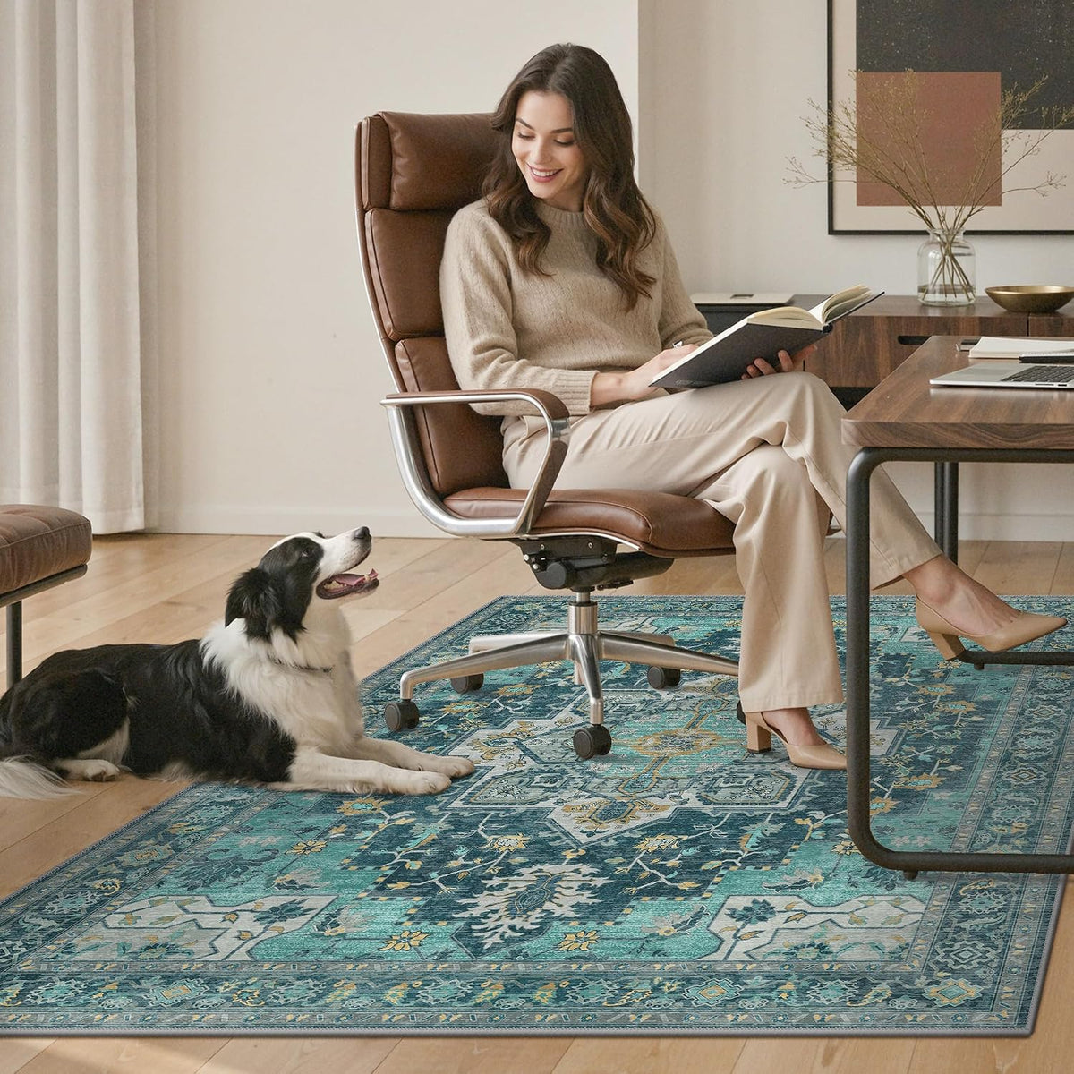 36"x48" Office Chair Mat for Hardwood Floor, Non-Slip Washable Turquoise