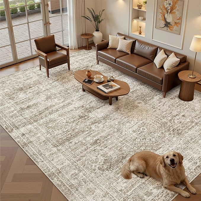 Soalmost 9x12 Area Rugs for Living Room, Non Slip Machine Washable Vintage Rugs