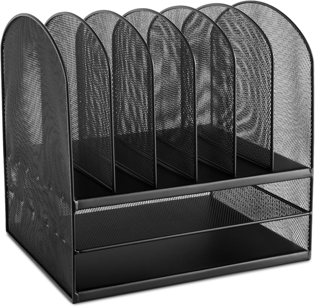 Safco Onyx Desk Organizer, 6 Vertical Compartments and 2 Trays, Office and Classroom Mailbox , Paper and Mail Sorter, Steel Mesh, Black