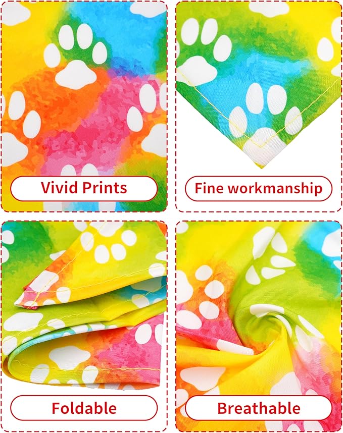 PET SHOW 50 Pack Paw Pattern Big Dog Bandanas Bulk XL Washable Triangle Bibs for Medium Large Dogs Girl Boy Kerchief Set Pet Scarves Grooming Accessories