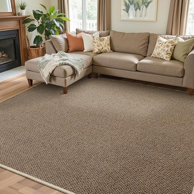 Faux Jute Area Rug 4'x6', Washable & Non-Slip, Taupe | 0.27" Low Pile Easy Jute