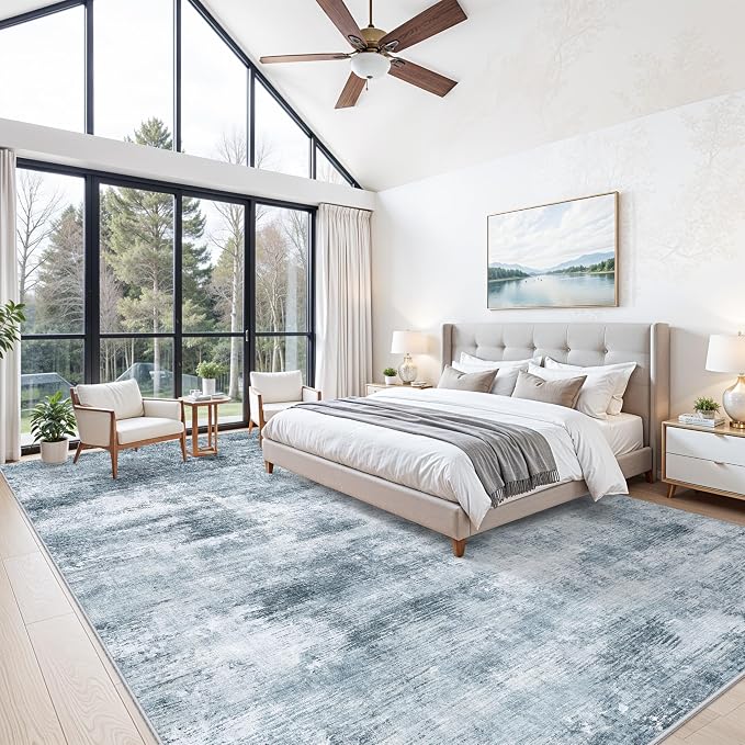 12x15 Area Rug for Living Room – Large Modern Neutral Abstract Thin Washable