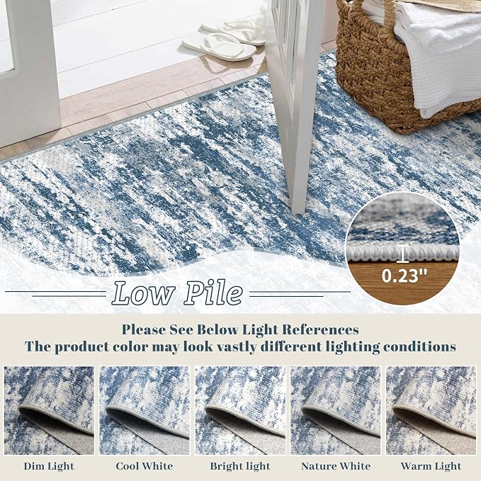 Abstract Washable Runner Rug 2x6, Woven Non-Shedding Thin Runners