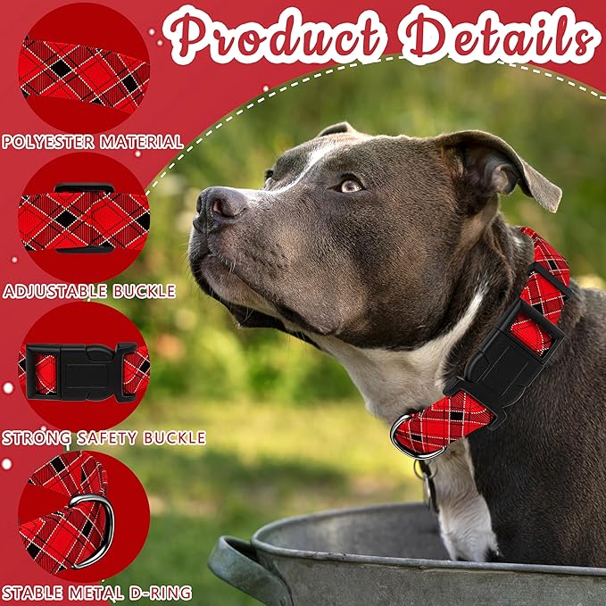 Christmas Plaid Dog Collar, Classical Boys Girls Puppy Collar for Small Medium Large Dogs, Adjustable Soft Pet Collar with Safety Buckle for Male Females(Red Plaid, S)