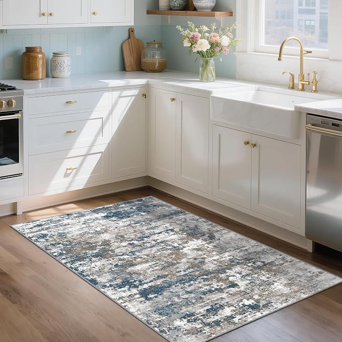3x5 Area Rug Washable Entryway Rug Non Slip Abstract Tear and Stain Resistance