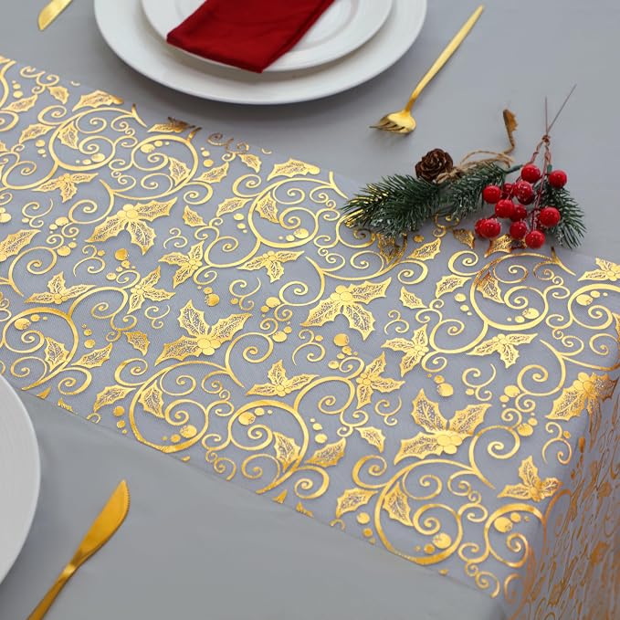 Snowkingdom 2 PCS Gold Table Runner 108 Inches Long