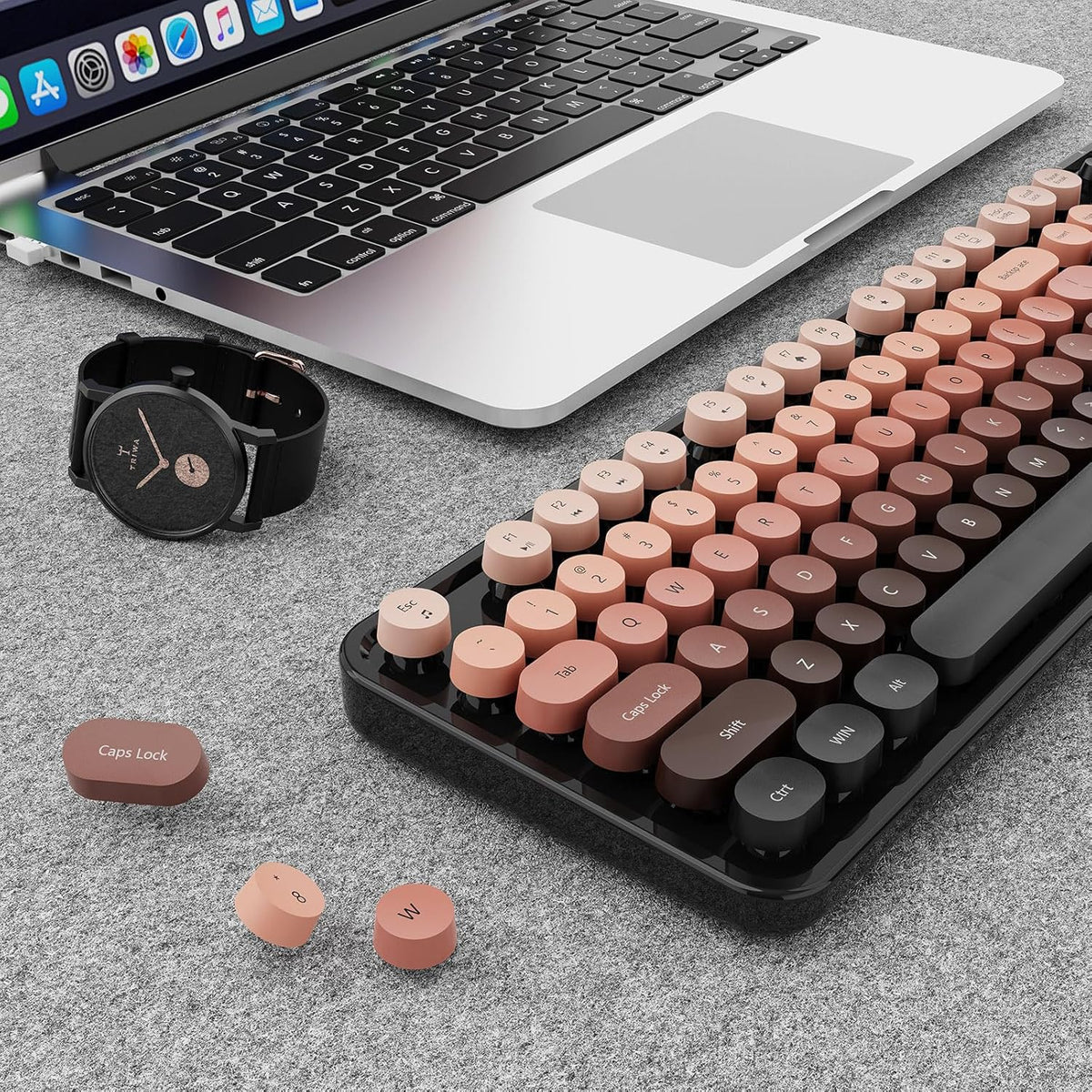 SkyGive Wireless Keyboard and Mouse Combo, Ergonomic Full Size Typewriter Retro Round Keycaps Keyboard, Compatible with Windows, PC, Perfect for Home and Office Keyboards (Aurora Red)