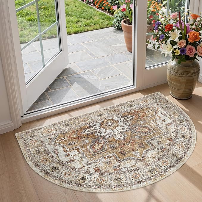 Madane Washable Half Circle Round Rug 2x3, Small Half Moon Rug Entryway