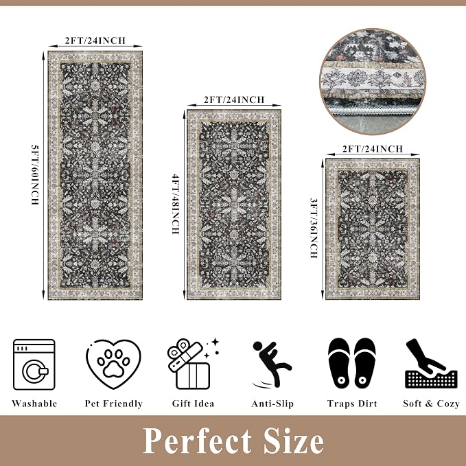 3-Piece Washable Kitchen Rug Set of 3
