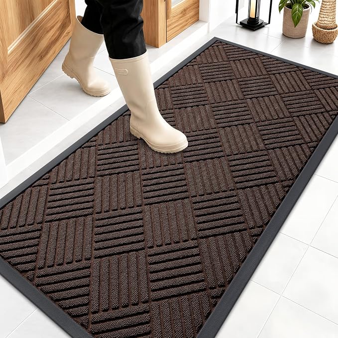 OLANLY Front Door Mat Outside Entrance 47x23, Heavy Duty Sturdy Natural Rubber