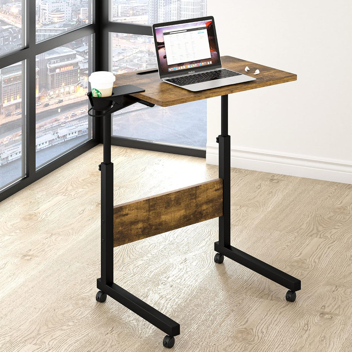 Klvied Adjustable Mobile Laptop Stand, Walnut