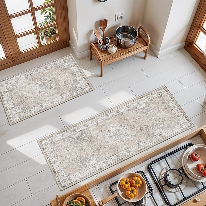 2-Piece Kitchen Runner Rug Set: Washable Non-Slip Floor Mats
