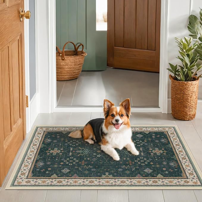 Dark Green Oushak 3x5 Large Entryway Rug