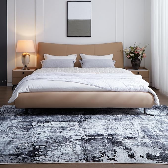 Rugcomf Area Rug 5x7 Washable Rug Boho Soft Abstract Pattern Non-Slip Faux Wool