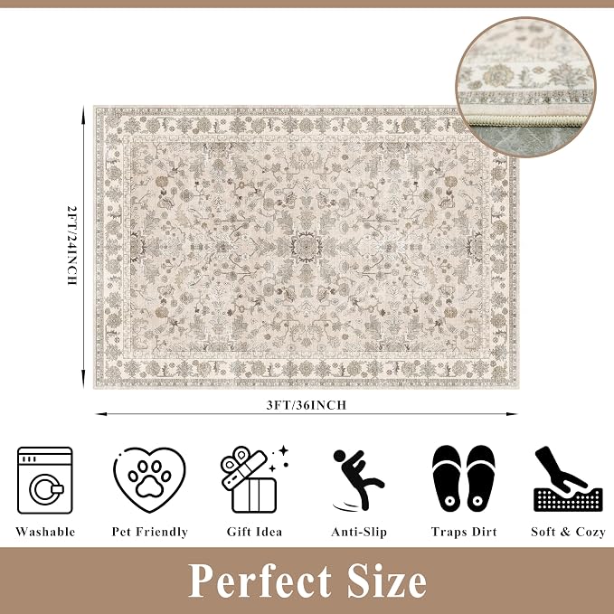 2x3 Non-Slip Washable Kitchen Rug – Boho Small Accent Rug