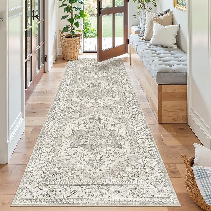 Madane Runner Rug 2'6''x8' Kitchen Runners, Printed Vintage Washable Hallway