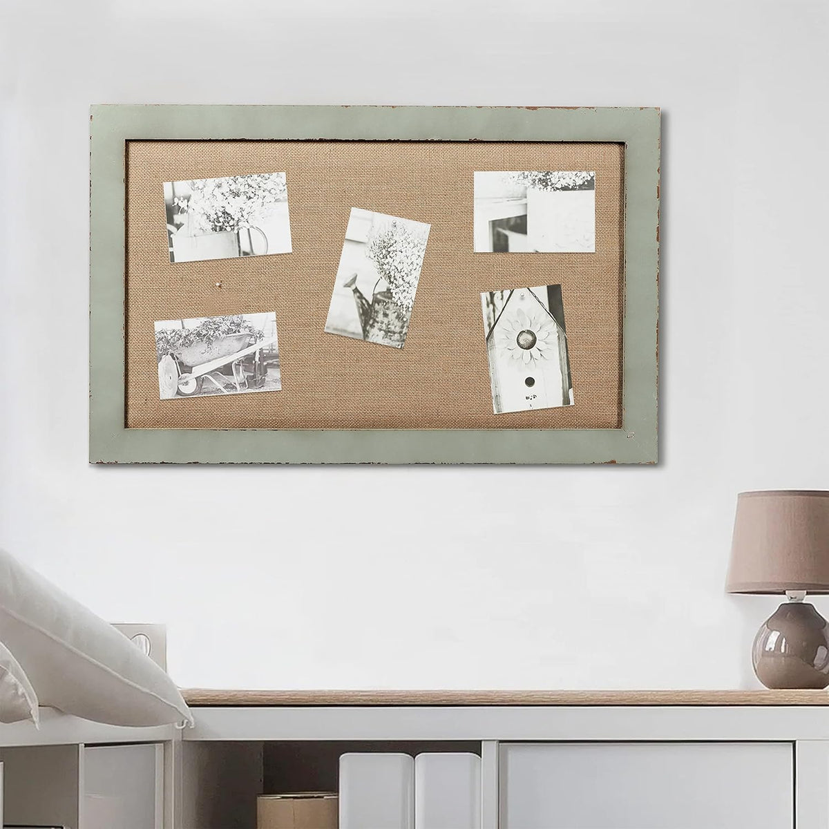 SOFE 18x29 Linen Bulletin Board, Rustic Wood Frame Decor