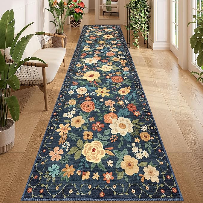 DUKINO 3x12 Washable Runner Rug, Non Slip Soft Floral Hallway Runner Rug