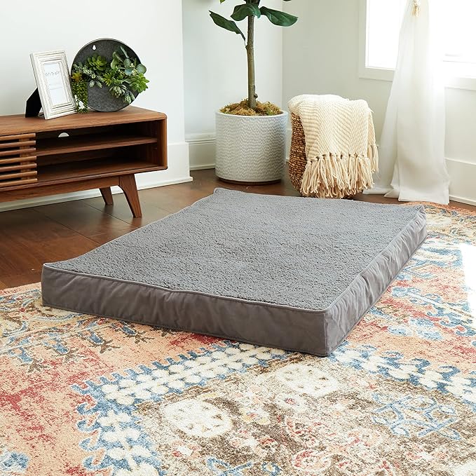 Happy Hounds Oscar Rectangle Orthopedic Foam Sherpa Dog Bed, Large (48 x 36 in.), Pewter
